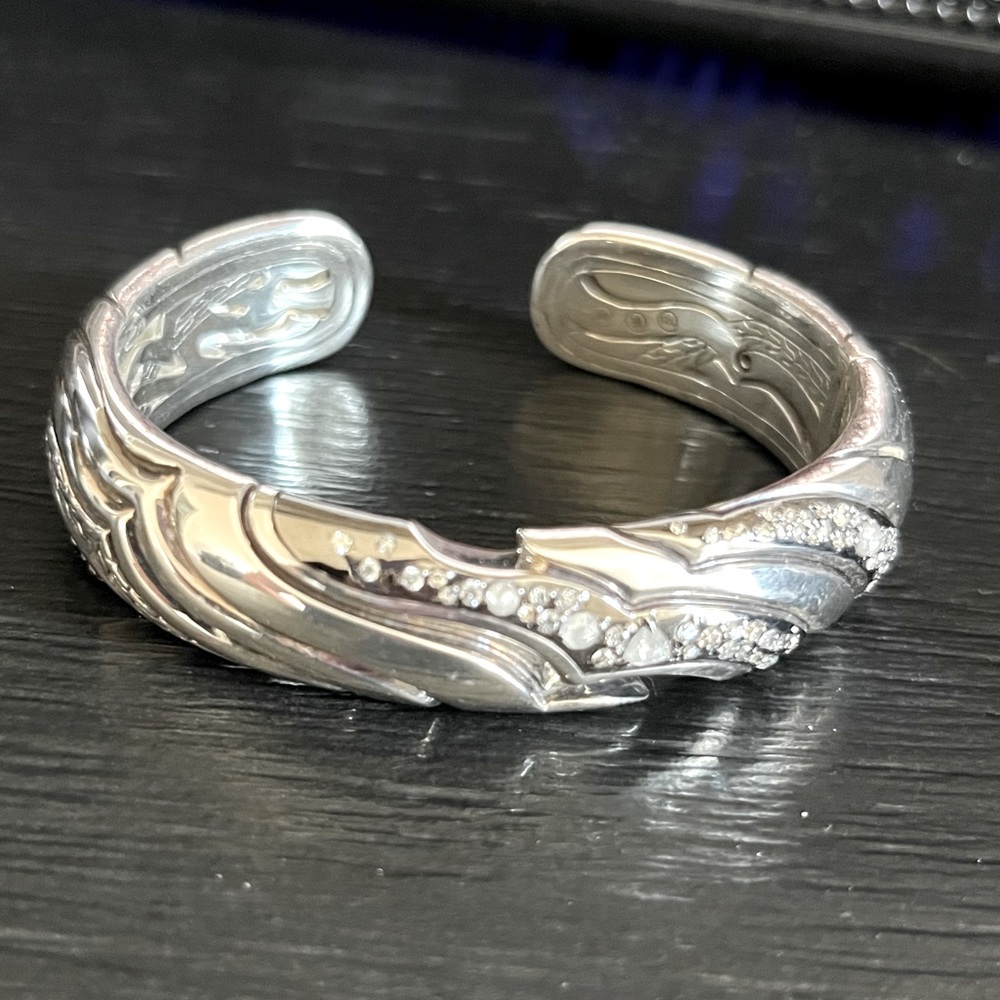 John Hardy Lahar Silver Kick cuff Diamond Bracelet Medium